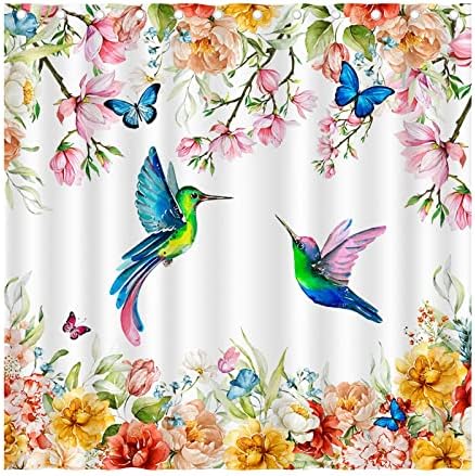 LEITINGYA Kolibri Tavaszi Virágos Zuhanyzó Függöny, Akvarell Virág Botanikus Zuhanyzó Függöny, Pillangó Zuhanyzó Függöny, Fürdőszoba,