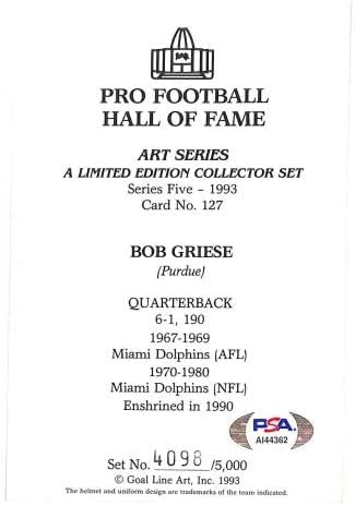 Bob Griese Aláírt gólvonalon, Art-Kártya mlcsz-nek Dedikált Delfinek PSA/DNS AI44362 - Dedikált NFL Labdarúgó-Kártyák