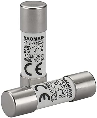 Baomain Biztosíték Link RT18-32 (RO15 RT14 RT19) 4A Henger alakú Kerámia Cső 10x38mm 500V CE felsorolt 10 Pack