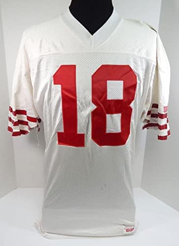 1980-as évek 1990-es évek Elején a San Francisco 49ers 18 Játékban Használt Fehér Jersey 46 691 - Aláíratlan NFL Játék Használt Mezek