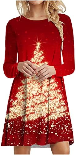 BADHUB Xmas_Dress Női Divat Karácsony karácsonyfa Nyomtatás Hosszú Ujjú Kerek Nyakú Ruha 2022 Őszi Téli Ruhák