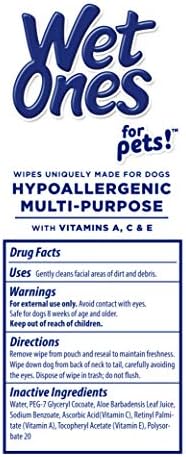 Nedves Azok a Háziállatok Hipoallergén Többcélú Kutya Törlőkendő a Vitaminok A, C & E | Illatanyag-Mentes Antiallergén Kutya
