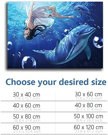 sb kis Akvárium Háttér Matrica, Anime Lány Dolphin HD Nyomtatás Háttérkép akvárium Háttér Dekoráció PVC Táj Poszter (11.8x23.6 (30x60cm))