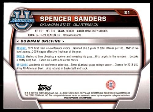 Spencer Sanders RC 2022 Bowman Chrome Egyetem 81 ÚJONC NM+-MT+ NFL NCAA Football 1. Bowman