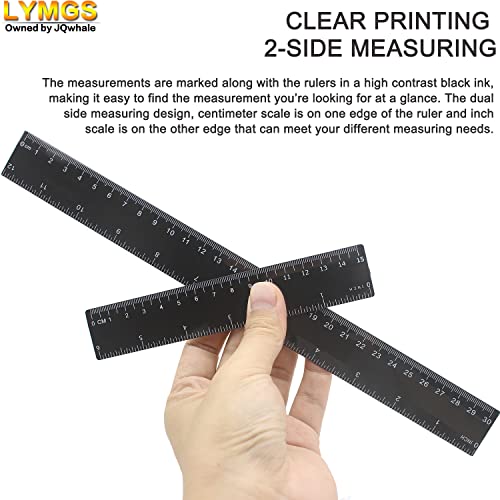 LYMGS Fekete Dual-Mérési Műanyag Vonalzó Készlet, 12 Inch & 6 Hüvelyk Puha Diák Műanyag Vonalzót Centiméter, Milliméter, valamint Hüvelyk