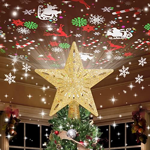 Kesfitt karácsonyfa Topper Kivilágított 6 Vetítési Módok a Karácsonyi Dekoráció,Karácsonyi Csillag csúcsdíszt Beépített LED Forgó Lámpák,3D
