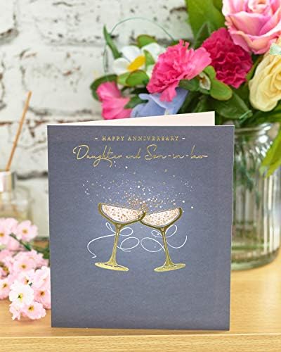 Az egyesült KIRÁLYSÁG Üdvözlet Lánya, veje, házassági Évforduló Kártya Boríték - Pezsgő Design Arany Glitter Befejezés