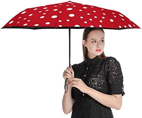 Fehér Piros Pontok Utazási Esernyő Szélálló 3 Redők Auto Nyitva Közel Összecsukható Esernyő a Férfiak Nők