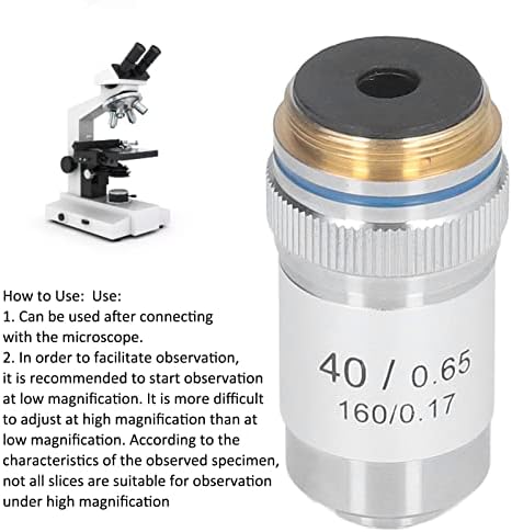 Remek akromatikus Mikroszkóp Objektív, 40X Magas Nagyítású Mikroszkóp Objektív 20.2 mm Felület Standard RMS Ezüst