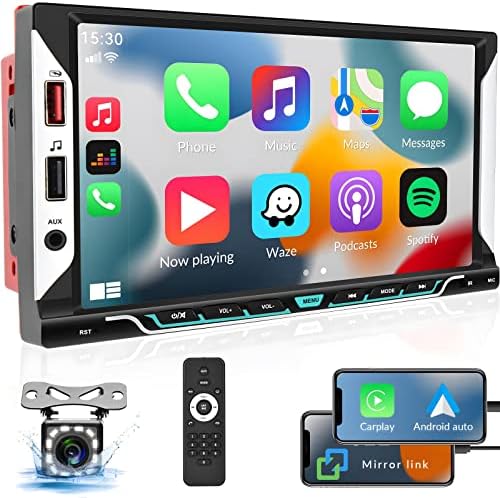 Dupla Din autórádió Vezeték nélküli Apple Carplay&Android Auto,7 Hüvelykes érintőképernyő autórádió, Bluetooth FM Rádió Tükör