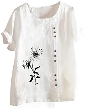 Sleeve Póló Női Ősszel, Nyáron 2023 Rövid Ujjú Pamut Ágynemű Virágos Grafikus Társalgó Blúz, Póló, Női YQ YQ