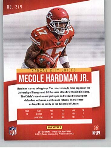 2019 Prestige NFL 274 Mecole Hardman Ifjabb RC Újonc Kártya Kansas City Chiefs Hivatalos Panini Labdarúgó-Trading Card