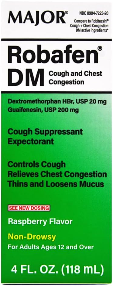 Fő Robafen DM Köhögés & Mellkasi Torlódás köhögéscsillapítót, amit & Köptető 20 mg Dextrometorfán/Guaifenezin 200 mg Málna