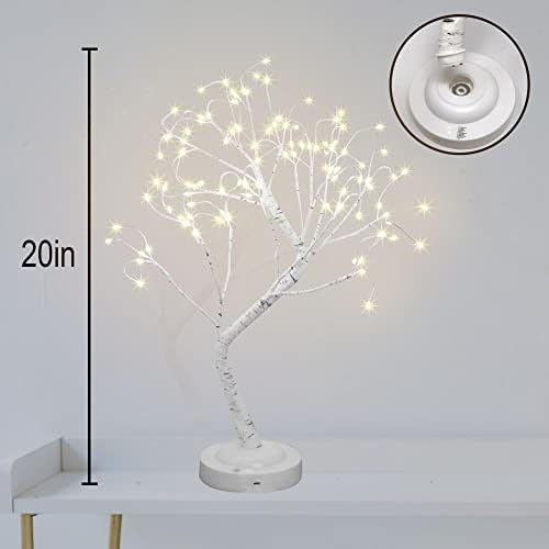 108 LED Nyírfa Fények 20 Cm Mesterséges Asztali Tündér Fa Lámpa Nyolc Világítási Mód USB vagy elemes, Időzítő Decor Hálószoba Nappali, Esküvő,