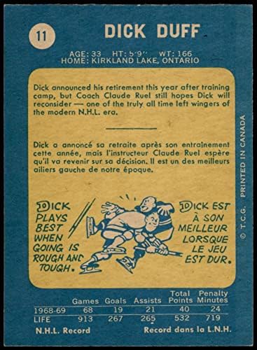 1969 O-Pee-Chee 11 Dick Duff-Montreal Canadiens (Hoki-Kártya) EX/MT Canadiens