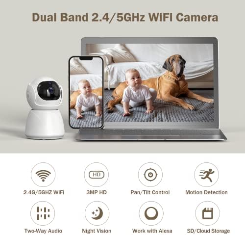 Biztonsági Kamera Baba Monitor, 2K Kamerák Home Security mozgásérzékelés & Követés, éjjellátó, 2-utas Audio A 2,4/5 Gigahertzes Wi-Fi