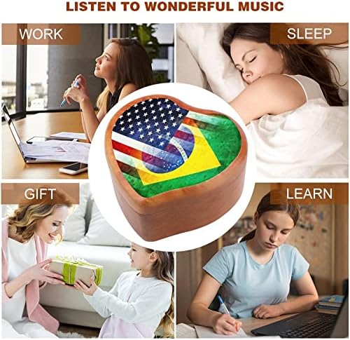 Évjárat USA, Brazília Zászló Szív Music Box Fa Zenei Dobozok Legjobb Ajándék Évfordulóra Karácsony Születésnap