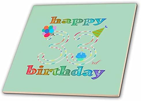 3dRose Boldog 33 Születésnapot, Süti a Gyertyát, Lufi, Kalap, Színes - Csempe (ct_352387_1)