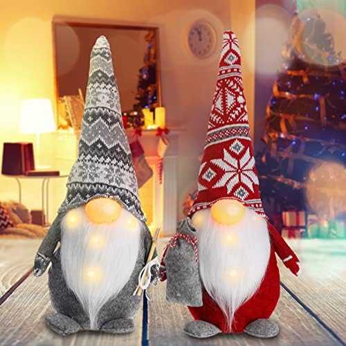 Kivilágított Karácsonyi Gnome Santa 21 svéd LED Gnómok, Időzítő Kézzel készített Karácsonyi Asztali Díszek Plüss Skandináv tomte