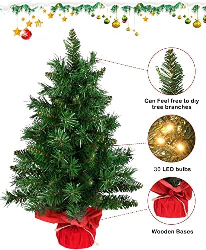 24 Hüvelyk Előre világít Mesterséges Mini karácsonyfa, Vlorart karácsonyfa Asztali Mesterséges Kis karácsonyfa Lámpák Foglalja a Kis Fehér