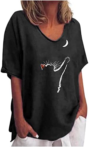 A Nők Nyári Pamut Ágynemű Tshirt Felső Alkalmi Laza Fit Divatos Állat Print Tunika Póló, Kényelmes, Puha Sleeve Flowy Blúz
