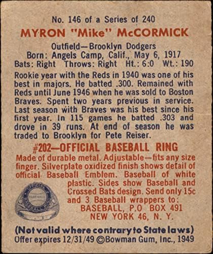 1949 Bowman 146 Mike McCormick Brooklyn Dodgers (Baseball Kártya) VG+ Dodgers