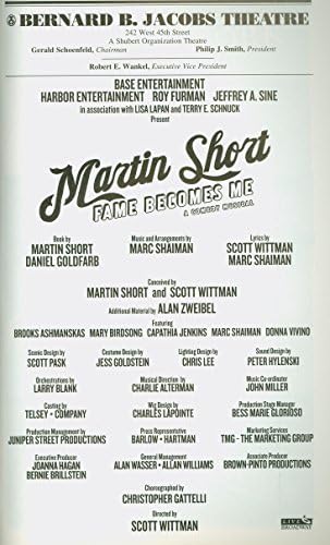 Martin Rövid Hírnév Lesz Nekem, a Broadway színlapot + Capathia Jenkins, Martin Short, Marc Shaiman