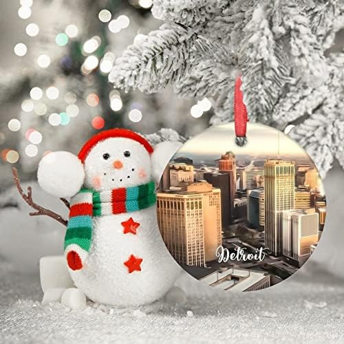 Detroit Downtown Városkép Karácsonyi Díszek 2022 Michigan, USA Utazási Szuvenír Lóg karácsonyfa Díszek Lógnak a Díszek Karácsonyi Emlék