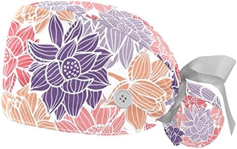 LORVIES Orvosi Sapkák a Nők Gombok Hosszú Haj, 2 Darab Állítható Dolgozó Kap, Elegáns Waterlilies vagy Lótusz Virág