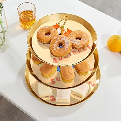 LLNSUPPLY Aranyos Mókus 3 rétegű Műanyag Muffin Állvány Z Tálca - Arany Elegáns, Dekoratív Desszert, Torta Állvány Esküvő, Születésnapi