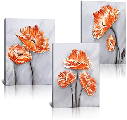 Derkymo 3 Panelek Elegáns Poppy Falon Festmény, Narancs Virág, Vászon Wall Art Képek Poppy Virág lakberendezési Feszített, illetve Bekeretezett