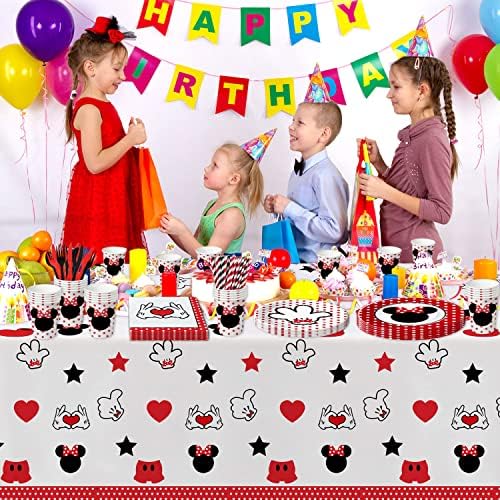 APOWBLS Minnie Születésnapi Party Kellékek - Minnie Téma Egér Tányérok, Szalvéták Parti Dekoráció Asztali 1. 2. 3. Születésnapi,