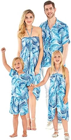 Matchable Családi Hawaii Luau Férfiak, Nők, Lány, Fiú, Ruhát Egyszerűen Kék Levelek