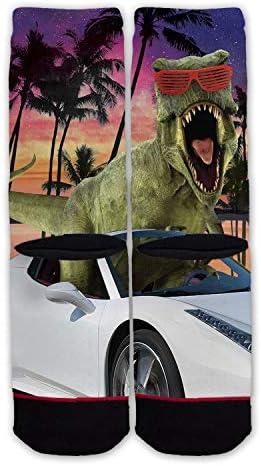 Funkció - Miami-T-Rex Divat, Zokni Unisex Legénység Férfi Női Dinoszaurusz Autó napszemüvegek, 80-Retro Vicces Vice Naplemente