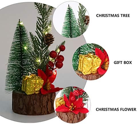 BESTOYARD 2db Asztali Mini karácsonyfa világít Akkumulátoros karácsonyfa a Fa Alap Tobozok, Piros Bogyó Karácsonyra Haza Decrations