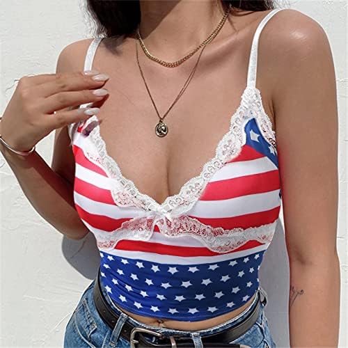 Július 4-Crop Top Női Alkalmi Nyári Szexi Ujjatlan Cami Póló Amerikai Zászló Tie-Dye Ing Vágott Tartályok