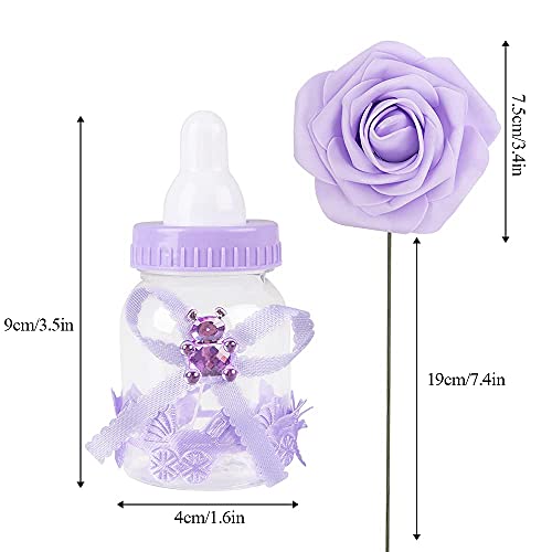 MACTING 2 Tucat 3,5 Hüvelykes cumisüveg Candy Dobozban 5db Mesterséges Virág Rose Baby Shower Szívességet Ajándék, Dekoráció (Lila)