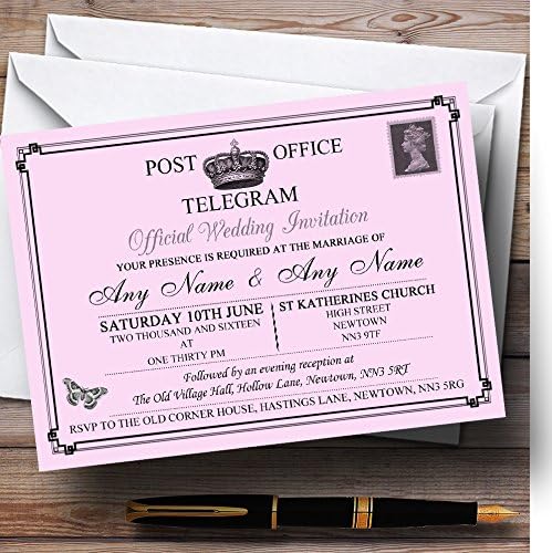 A Kártya Állatkert Vintage Távirat Elegáns Rózsaszín Személyre Szabott Esküvői Meghívók