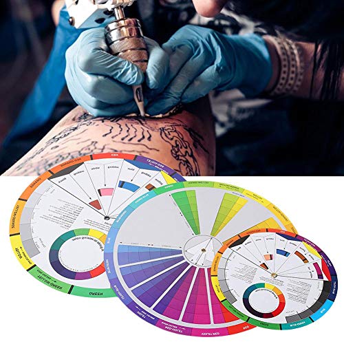 3pcs Tetoválás színkör, Haza Többcélú 360° - os Ingyenes Forgatás Pigment színkeverés Kerék, Szín Keverési Útmutató Tetoválás