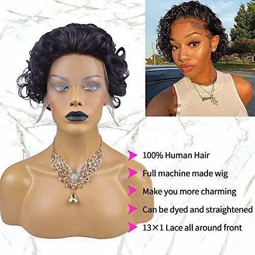 Göndör Pixie Vágott Csipkével, Paróka Emberi hajból Brazil Szűz Emberi Haj Pixie Vágni Paróka 13×1 Rövid Csipkével, Paróka Emberi