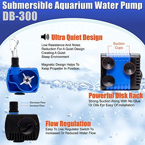 Aqua Álom 66 GAL Merülő Szivattyú(250L/H,2.5 W) Ultra Csendes Állítható vízpumpa Tó,Akvárium,akvárium,Szökőkút,Hidrokultúrás,Szobrok
