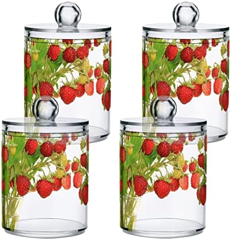 YYZZH Wild Strawberry Gyönyörű Természetes Gyümölcs, 4 Csomag Qtip Jogosultja Adagoló Vatta Labda Kerek Párna Fogselymet 10 Oz Patikus Jar