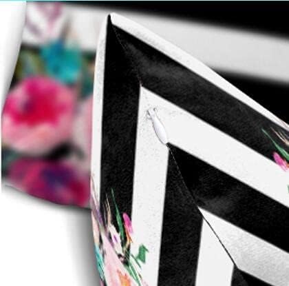 Emvency Dekoratív Párnát Fedezze Királynő Mérete 20x30 Cm Trendi Rózsaszín Akvarell Virág Fekete Fehér Csíkos Szabadtéri Párnahuzat