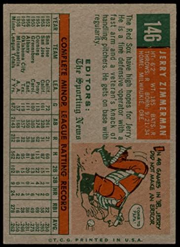 1959 Topps 146 Jerry Zimmerman Boston Red Sox (Baseball Kártya) Dean Kártyák 2 - JÓ Red Sox
