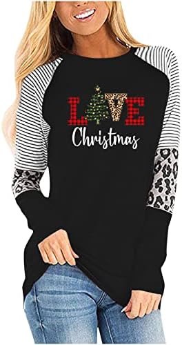 Szeretem a Karácsonyt Pólók Női Elegáns Színes Blokk Egyszerű Levél Nyomtatás Tunika Felsők, Hosszú Ujjú Slim Fit Csinos Blúz