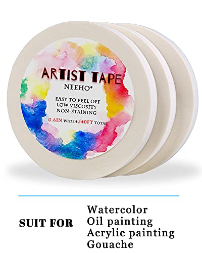 Neeho Művész Szalag Elkészítése Művészet, 3 Csomag savmentes Fehér Szalaggal Akvarell Festés Vászon Keret, 0.6 hüvelyk Széles 540FT