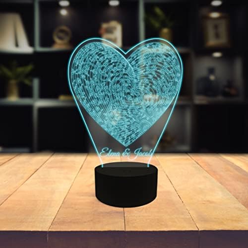 Ambesonne Szerelem Testreszabható Led-es asztali Lámpa, Pörgő Szív Alakú Absztrakt Optikai Illusşon, 3D-s Hatás, Akril Üveg Lemez USB