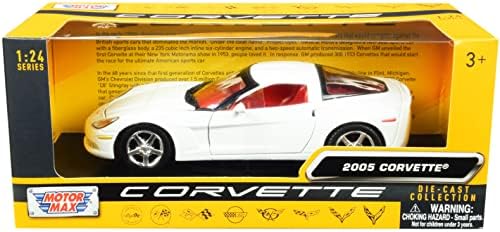 Motormax Játék 2005-Ös Chevy Corvette C6 Fehér, Vörös Belső Története Corvette Sorozat 1/24 Fröccsöntött Modell Autó Motormax