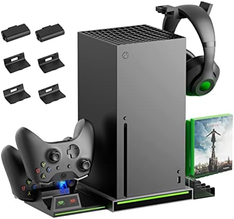 Töltés Állni Xbox Sorozat X, RTTACRTT Dual Controller Töltő Állomás Dock, 2 Akkumulátor, 10 Játék Tároló Szervező & Fejhallgató