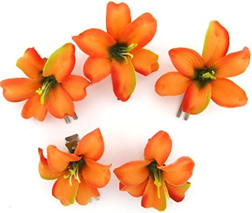 2 Trópusi, Narancs Lily 5 Darab Sok Selyem Virág Haj Klipek